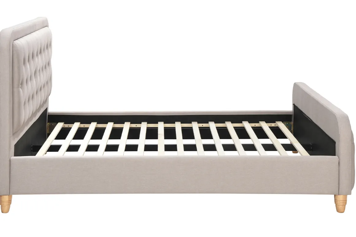 Miliboo Lit Adulte-Lit 2 places 160x200 cm en tissu beige capitonné KRISTEN