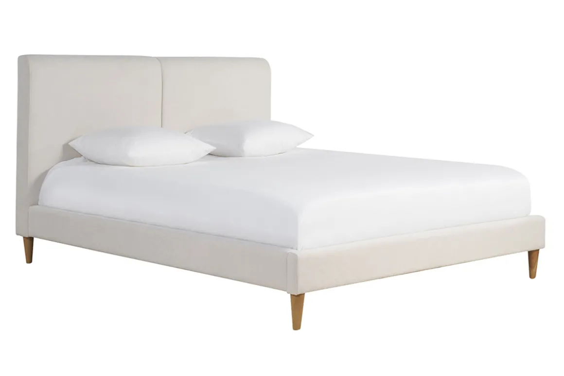 Miliboo Lit Adulte-Lit 2 places 160x200 cm en tissu beige et bois clair SALOME