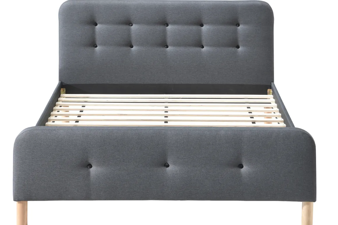 Miliboo Lit Adulte-Lit 2 places 160x200 cm en tissu gris foncé capitonné HOLSEN