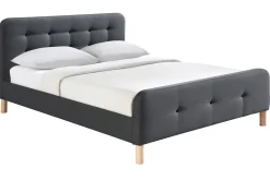 Miliboo Lit Adulte-Lit 2 places 160x200 cm en tissu gris foncé capitonné HOLSEN