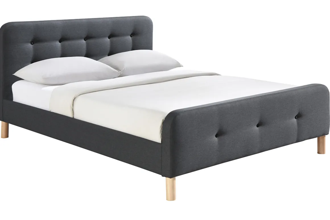 Miliboo Lit Adulte-Lit 2 places 160x200 cm en tissu gris foncé capitonné HOLSEN