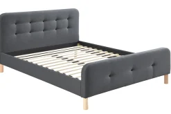 Miliboo Lit Adulte-Lit 2 places 160x200 cm en tissu gris foncé capitonné HOLSEN