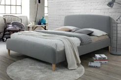 Miliboo Lit Adulte-Lit 2 places 140x200 cm en tissu gris NIELS