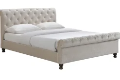 Miliboo Lit Adulte-Lit 2 places 160x200 cm en tissu velours beige capitonné RILEY