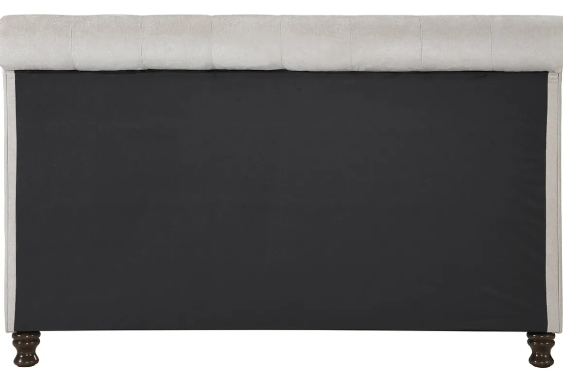Miliboo Lit Adulte-Lit 2 places 160x200 cm en tissu velours beige capitonné RILEY