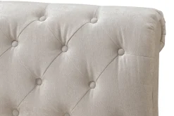 Miliboo Lit Adulte-Lit 2 places 160x200 cm en tissu velours beige capitonné RILEY