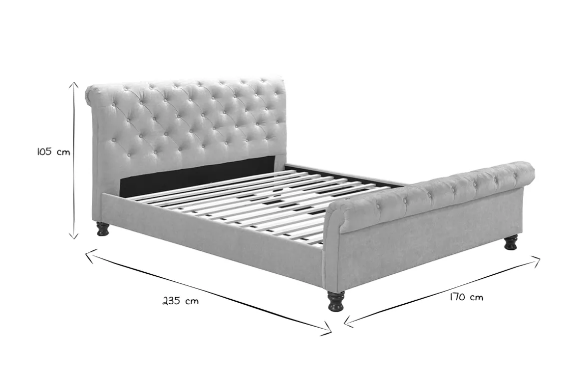 Miliboo Lit Adulte-Lit 2 places 160x200 cm en tissu velours beige capitonné RILEY