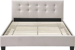 Miliboo Lit Adulte-Lit 2 places 160x200 cm en tissu lin beige capitonné MARQUISE