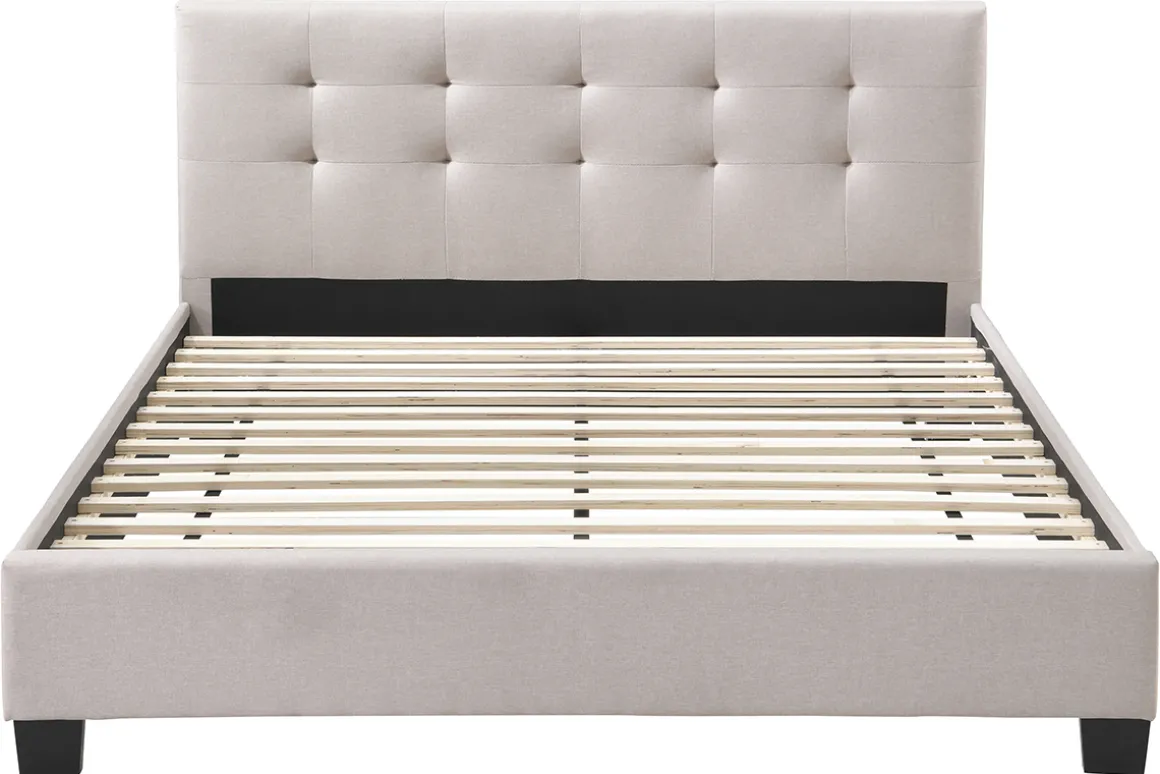 Miliboo Lit Adulte-Lit 2 places 160x200 cm en tissu lin beige capitonné MARQUISE