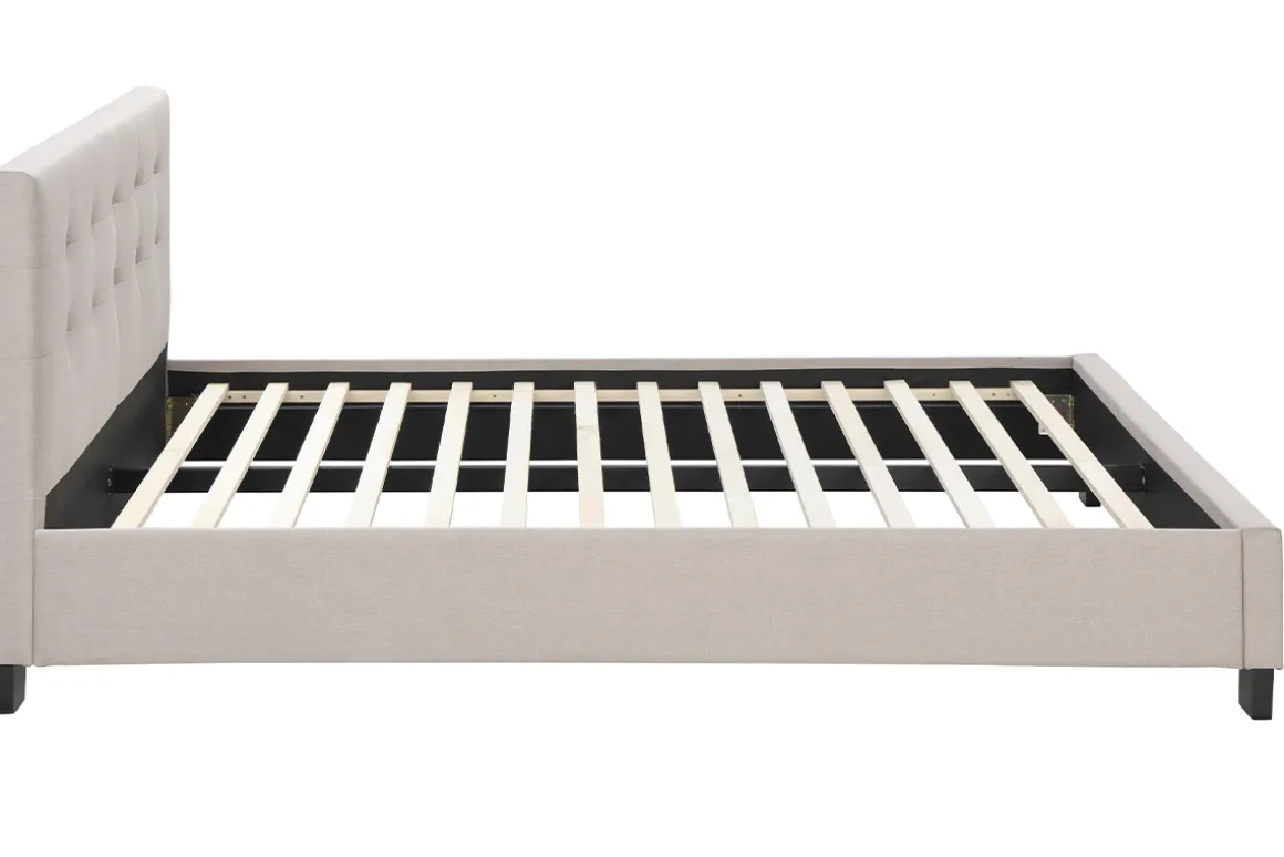 Miliboo Lit Adulte-Lit 2 places 160x200 cm en tissu lin beige capitonné MARQUISE