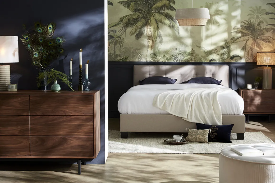 Miliboo Lit Adulte-Lit 2 places 160x200 cm en tissu lin beige capitonné MARQUISE