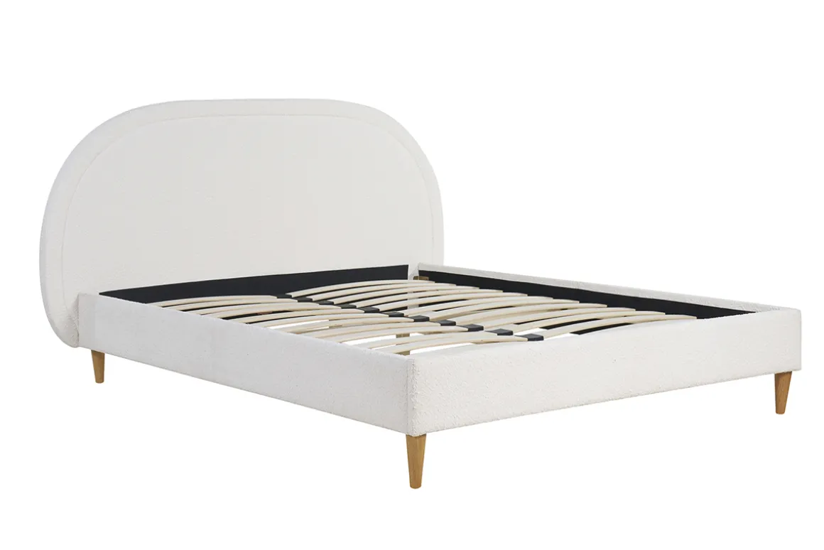 Miliboo Lit Adulte-Lit 2 places 160x200 en tissu effet laine bouclée CHARLINE