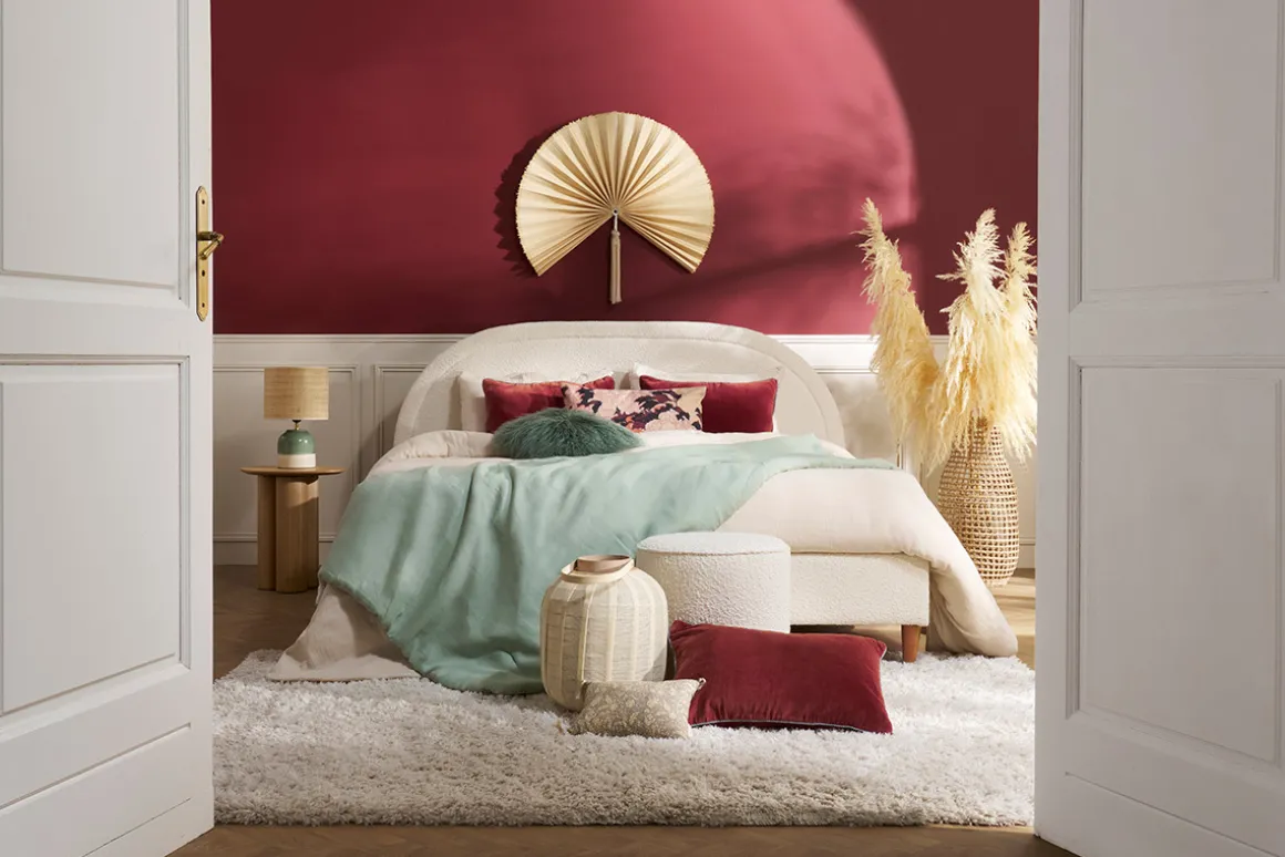 Miliboo Lit Adulte-Lit 2 places 160x200 en tissu effet laine bouclée CHARLINE