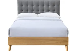 Miliboo Lit Adulte-Lit 2 places 140x200cm en bois et tissu gris capitonné LYNN