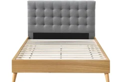 Miliboo Lit Adulte-Lit 2 places 140x200cm en bois et tissu gris capitonné LYNN