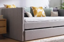 Miliboo Lit Adulte|Lit Enfant-Lit gigogne en tissu gris 90x190 cm ELIE