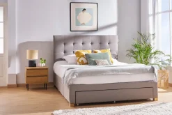 Miliboo Lit Adulte-Lit tiroir 2 places 160x200 cm en tissu gris clair RENO