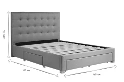 Miliboo Lit Adulte-Lit tiroir 2 places 160x200 cm en tissu gris clair RENO