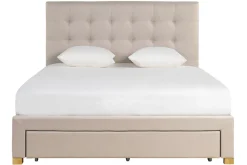 Miliboo Lit Adulte-Lit tiroirs 2 places 160x200 cm en tissu beige RENO