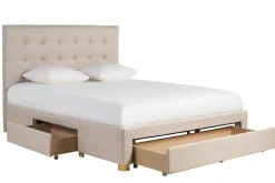 Miliboo Lit Adulte-Lit tiroirs 2 places 160x200 cm en tissu beige RENO