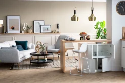 Miliboo Table De Bar / Bar-îlot - table de bar modulable avec rangement blanc mat et bois clair chêne L140-165 cm MAX