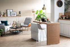 Miliboo Table De Bar / Bar-îlot - table de bar modulable avec rangement blanc mat et bois clair chêne L140-165 cm MAX