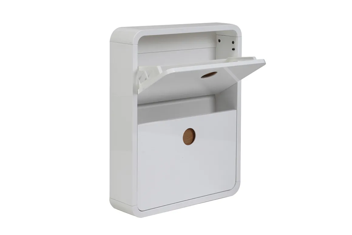 Miliboo Meuble D'entrée|Meuble À Chaussures-Meuble à chaussures design finition blanc brillant 2 tiroirs L66 cm KOPEN