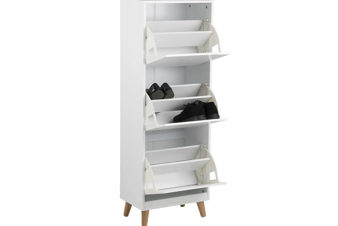 Miliboo Meuble D'entrée|Meuble À Chaussures-Meuble à chaussures scandinave blanc et bois 3 casiers L47 cm MITRAA
