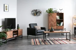 Miliboo Meuble Tv Design-Meuble TV à motifs chevrons en bois massif et métal noir L158 cm STICK