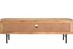 Miliboo Meuble Tv Design-Meuble TV avec rangements en bois massif et métal noir L160 cm NAPOLI