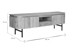 Miliboo Meuble Tv Design-Meuble TV avec rangements en bois massif et métal noir L160 cm NAPOLI