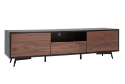 Miliboo Meuble Tv Design-Meuble TV bois foncé noyer, noir mat et métal noir 2 portes 1 tiroir L160 cm MERMOZ