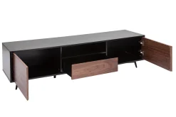 Miliboo Meuble Tv Design-Meuble TV bois foncé noyer, noir mat et métal noir 2 portes 1 tiroir L160 cm MERMOZ