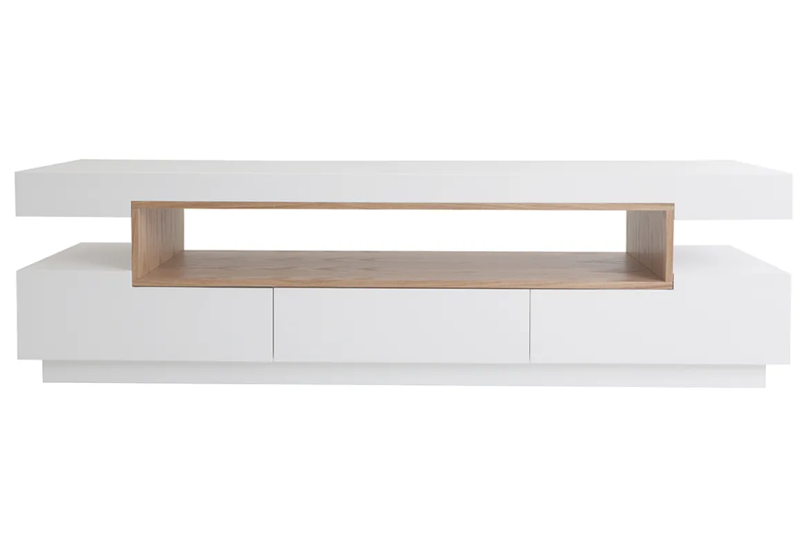 Miliboo Meuble Tv Design-Meuble TV design blanc et bois L200 cm LIVO