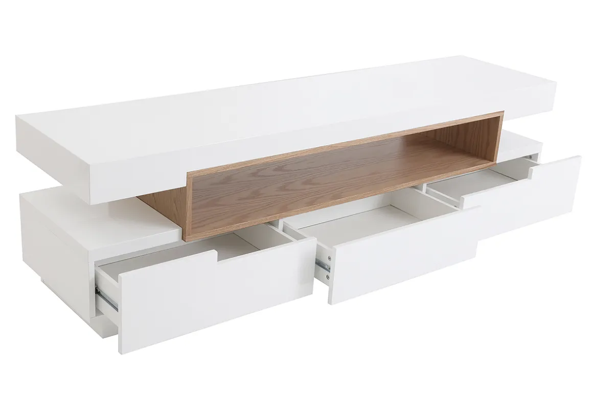 Miliboo Meuble Tv Design-Meuble TV design blanc et bois L200 cm LIVO