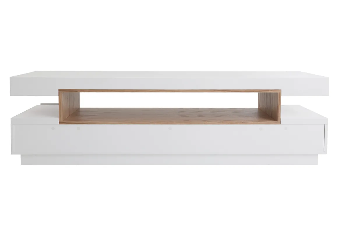 Miliboo Meuble Tv Design-Meuble TV design blanc et bois L200 cm LIVO