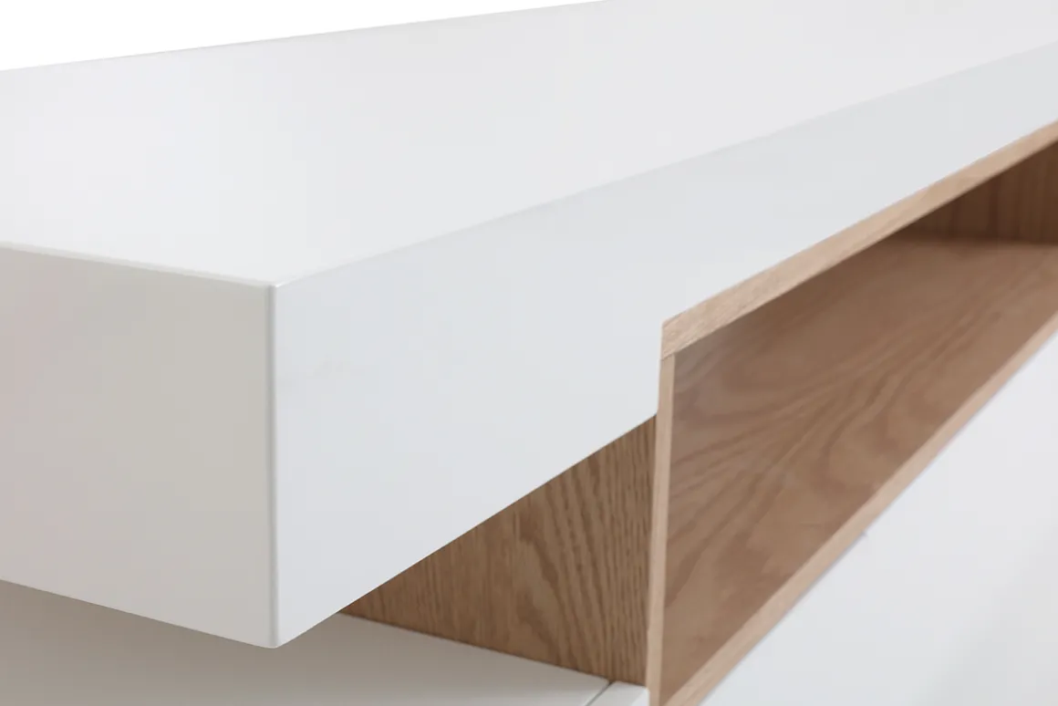 Miliboo Meuble Tv Design-Meuble TV design blanc et bois L200 cm LIVO