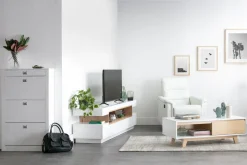 Miliboo Meuble Tv Design-Meuble TV design blanc et bois L200 cm LIVO