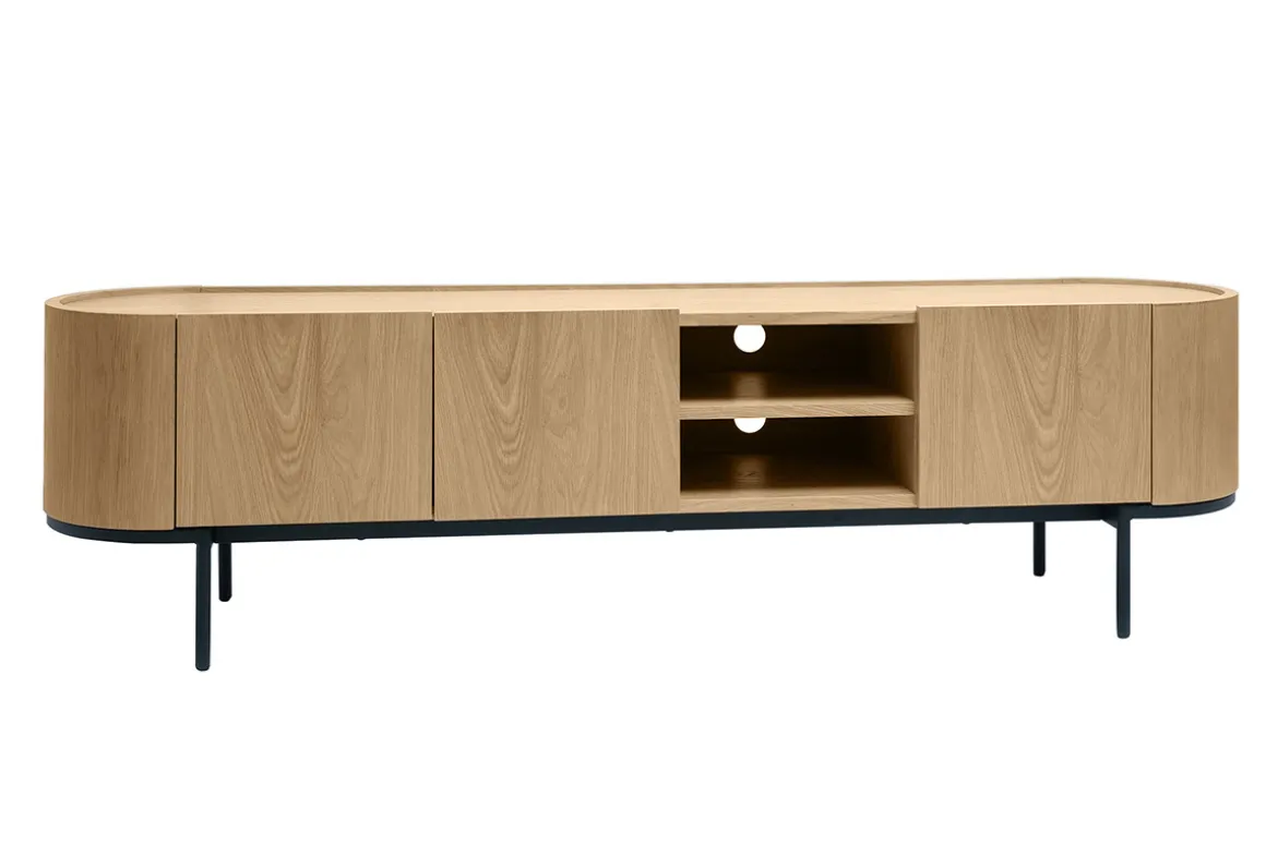 Miliboo Meuble Tv Design-Meuble TV design bois clair et métal noir avec rangements L180 cm SKYE