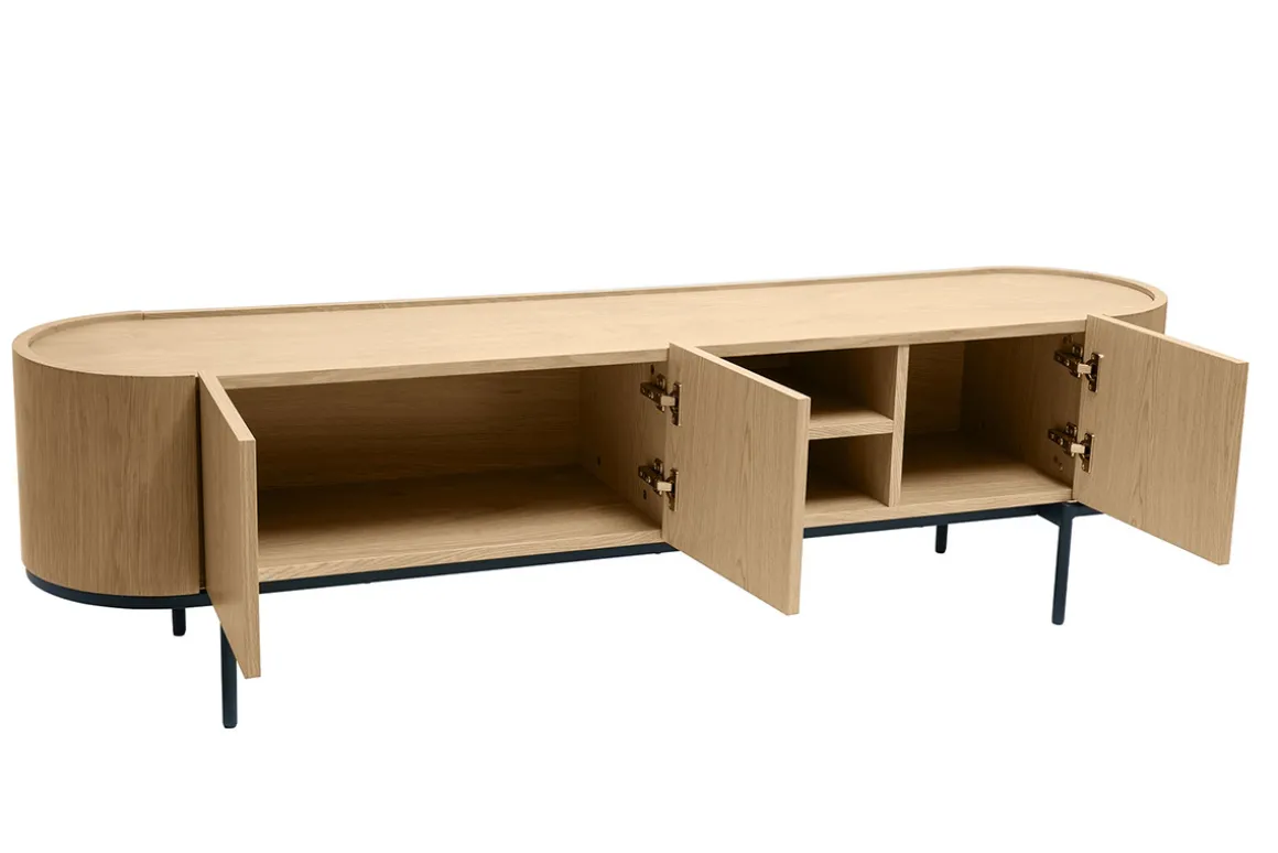 Miliboo Meuble Tv Design-Meuble TV design bois clair et métal noir avec rangements L180 cm SKYE