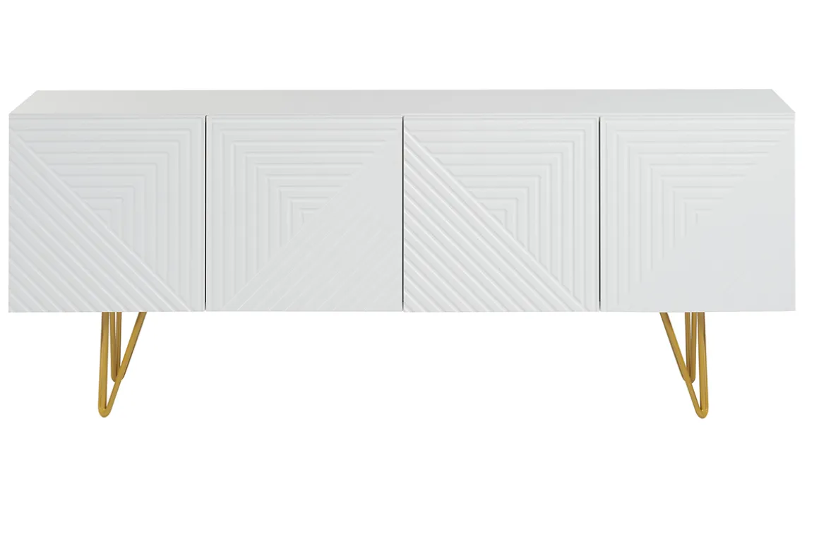 Miliboo Meuble Tv Design-Meuble TV design gravé blanc et métal doré L140 cm OZEN