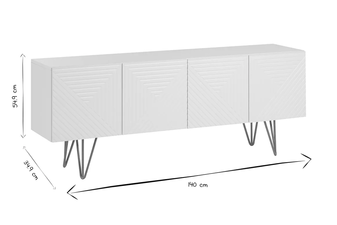 Miliboo Meuble Tv Design-Meuble TV design gravé blanc et métal doré L140 cm OZEN