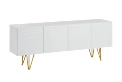 Miliboo Meuble Tv Design-Meuble TV design gravé blanc et métal doré L140 cm OZEN