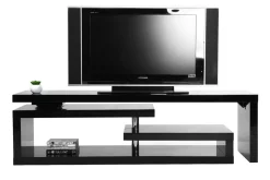 Miliboo Meuble Tv Design-Meuble TV design laqué brillant noir pivotant L255 MAX V2