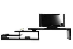 Miliboo Meuble Tv Design-Meuble TV design laqué brillant noir pivotant L255 MAX V2