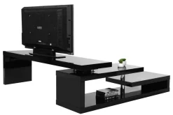 Miliboo Meuble Tv Design-Meuble TV design laqué brillant noir pivotant L255 MAX V2