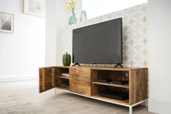 Miliboo Meuble Tv Design-Meuble TV en bois manguier massif et métal blanc 145cm BOHO