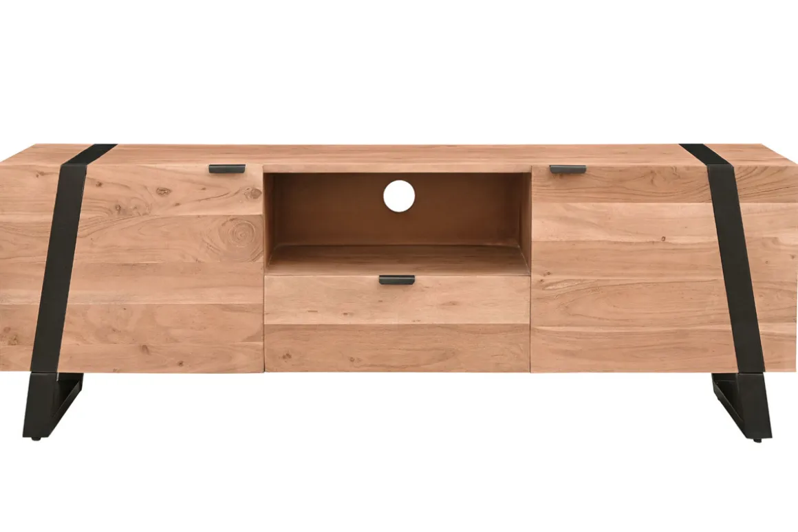 Miliboo Meuble Tv Design-Meuble TV en bois massif et métal noir L150 cm ALVARO