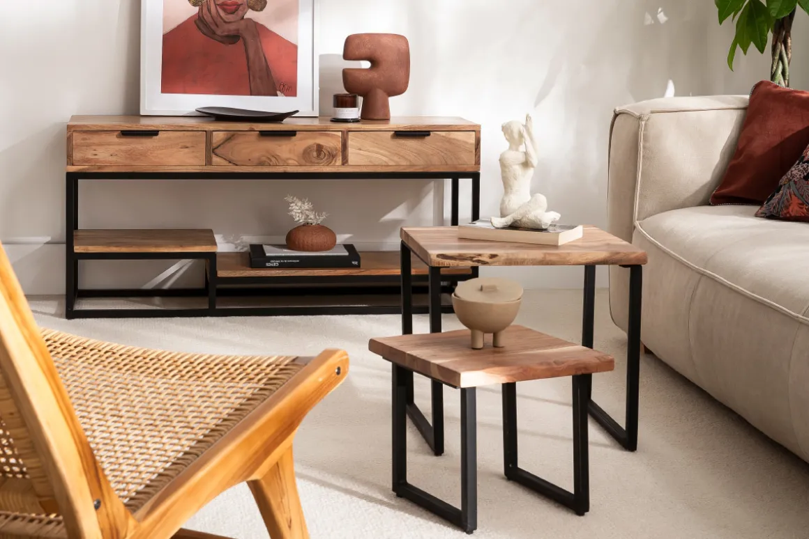 Miliboo Meuble Tv Design-Meuble TV en bois massif et métal noir L115 cm WARREN