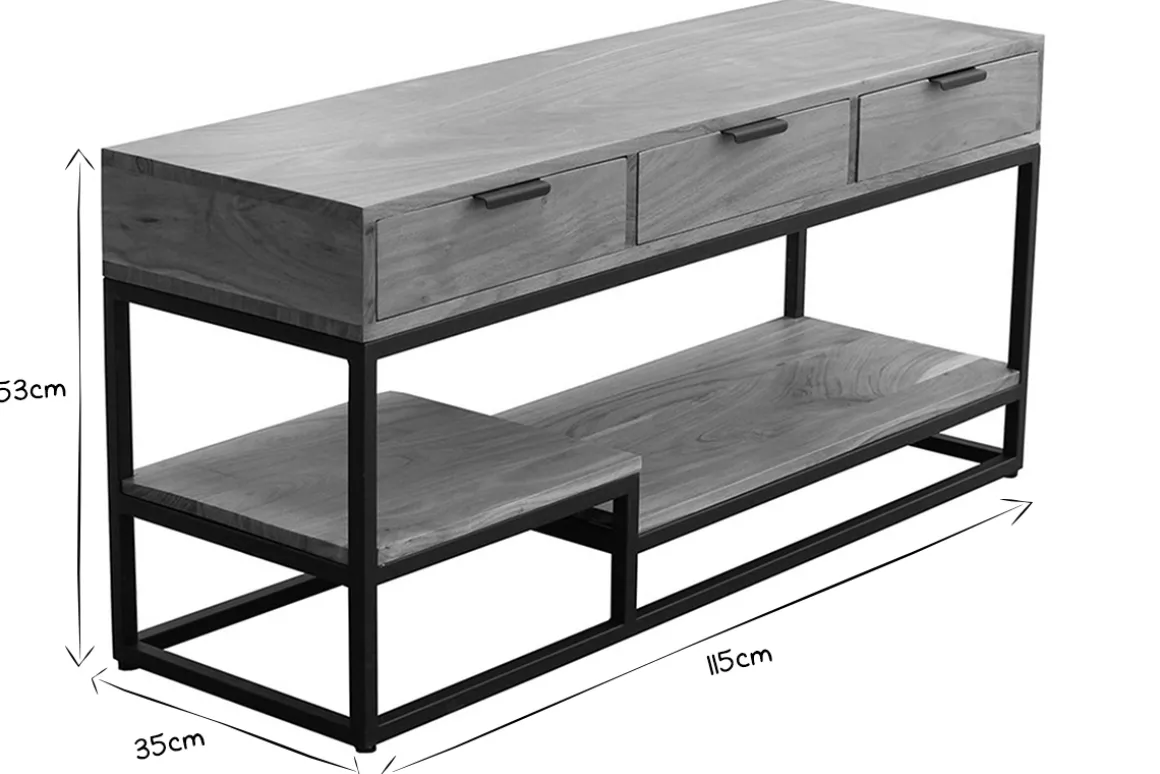 Miliboo Meuble Tv Design-Meuble TV en bois massif et métal noir L115 cm WARREN